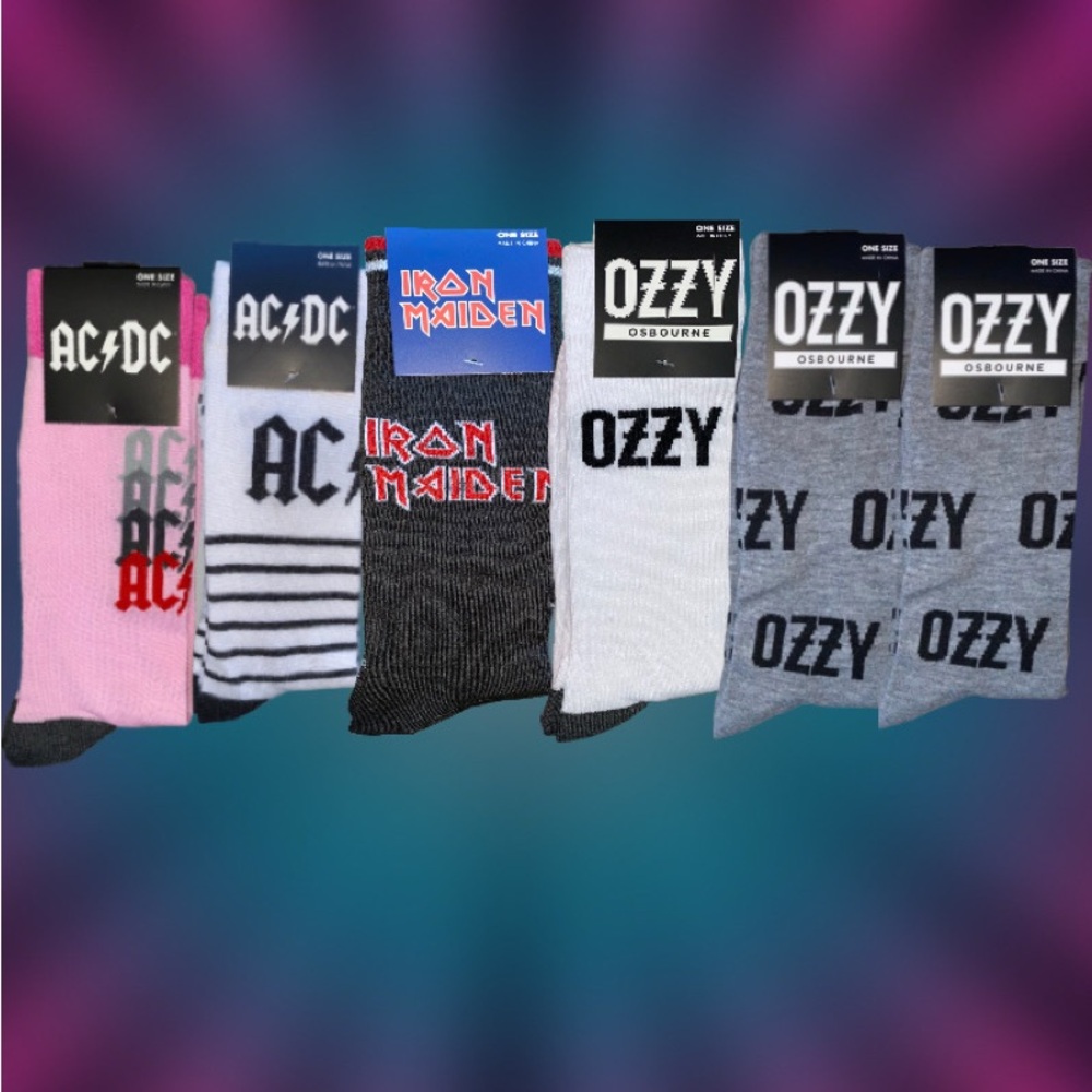 6 x Metal Band Crew Socks | IRON MAIDEN, OZZY OSBOURNE, AC/DC | US 7-12 | Unisex